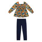 Roupa Infantil Blusa Estampada Mangas Bufantes Calça Legging Básica Inverno Estiloso Confortável