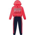 Roupa Infantil Blusa Manga Longa com Capuz Calça Estilosa Conjunto Rosa Florescente Work Kyly Top