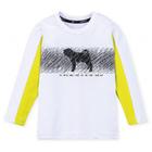 Roupa Infantil Camiseta Charpey Cachorro Estampado e Listra Florescente Manga Estilosa e Confortável