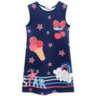 Roupa Infantil Vestido Menina Kukie Marinho Estampa Sorvete e Estrelas Com Brilhinhos Manga Curta