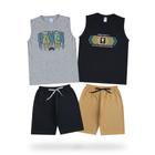 Roupa Juvenil Masculino Kit Com 2 Regata e 2 Shorts Liso Para Menino Infantil 1O ao 16