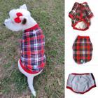 Roupa Pet Inverno Casaco para Cachorros Flanelado Xadrez Vermelho Forrado com Fleece Pelúcia