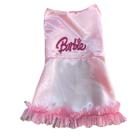 Roupa Roupinha Tamanho P Vestido Rosa Barbie Com Babados Macio Para Pet Cães Gatos