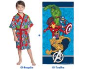 Roupão avengers infantil aveludado+toalha de banho premium-lepper