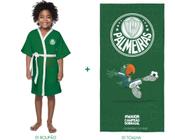 Roupão palmeiras infantil aveludado+toalha de banho premium - lepper