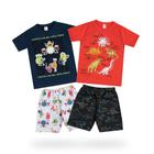 Roupas de Crianças Kit 2 Conjunto Infantil Manga Curta Menino com Shorts em Tactel