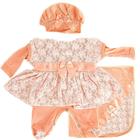 Roupinha Boneca Baby Reborn 4PÇS Manta Lindo Salmão de Renda