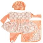 Roupinha Boneca Baby Reborn 4Pçs Manta Lindo Salmão De Renda
