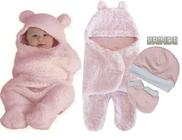 Saco De Dormir Bebê Cueiro Cobertor Swaddle Urso Touca Luva