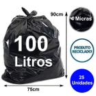 Saco de lixo reciclável preto 100 litros 90x75 4 micra 25 un