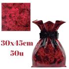Saco de Presente Metalizado 30x45cm 50u Rosas Vermelhas