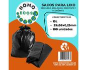 Saco para lixo homo ecos - 15 litros - 100 unidades - reciclado, ecológico, resistente e econômico