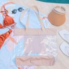 Sacola Bolsa de Praia Transparente Impermeável com Zíper e Bolso Interno NUDE - EFFRONTÉ