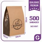 Sacos Kraft Para Delivery - G (24x15x32) - 500 unidades - Modelo Burger