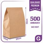 Sacos Kraft Para Delivery - G (24x15x32) - 500 unidades - Sem Impresão - Liso