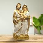 Sagrada Familia Imagem Em Gesso Traços Finos Dourada 20cm