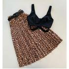 Saia animal print midi plissada feminina