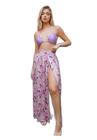 Saia Areia Branca Longa Yacht Fenda Floral Rosa