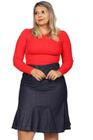 Saia Curta Evasê Jeans 40 ao 50 Fact Jeans 5478