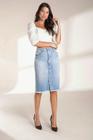 Saia Jeans Lado Avesso Pin Up Azul