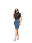 Saia Jeans Plus Size C/Laycra Moda Feminina Evangelica Lançamento 377