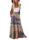 Saia maxi EARKOHA casual de cintura alta com estampa paisley laranja M