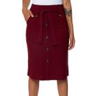 Saia Midi Babado Com Botões e Bolso Bengaline Moda Evangélica