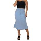 Saia Midi Sereia De Brim Sarja Moda Modesta - 120688