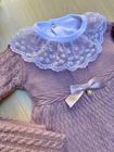 Saída de maternidade de menina vestido canelado em tricot 4 peças