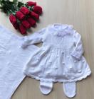 Saída de maternidade de menina vestido pipoca em tricot 4 peças