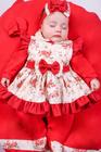 Saida de Maternidade Para Bebe Menina com Vestido Salmão Floral Pompom 05 peças
