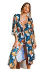 Saída de Praia Areia Branca Yacht Kimono Floral Azul