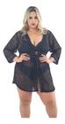 Saída De Praia De Renda Aberta Kimono Com Ajuste Amarrar Manga 7/8 Até Plus Size