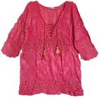 Saída De Praia Feminina Vestidinho Bata Renda Manga 3/4 Bodada Moda Boho Chic 2814