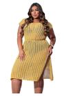 Saída de Praia Plus Size Listras Decote Fenda Grande Moda