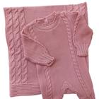 Saída Maternidade Baby Tricô Trabalhado Com Trança 02 Pçs Macacão Com Botões + Manta Anti Alérgico