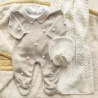 Saída Maternidade Tricot Mini Pompom - Cinza / Branco - 02 peças