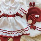 Saída Maternidade Tricot Vestido Ballet - Branco / Vermelho - 03 peças