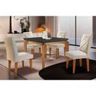 Sala de Jantar Completa Londrina Tampo Madeirado c/ Vidro Curvo 120x80 e 4 Cadeiras Melissa Imbuia - Veludo Creme - Rufato