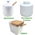 Saleiro Açucareiro Manteigueira Porcelana Premium Kit 3 peças