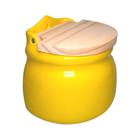Saleiro Amarelo em Cerâmica com Tampa de Madeira Porta Sal 1kg