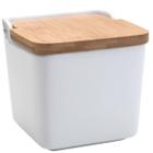 Saleiro de Cerâmica com Tampa de Bambu Lyor Bianco 13cm para Cozinha Branco