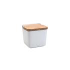 Saleiro De Mesa De Cerâmica E Tampa De Bambu Bianco12x12cm - LYOR