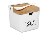 Saleiro Manhattan Em Porcelana Com Colher Tampa Em Bambu Salt Preto Ou Branco Mesa Posta Servir Sal