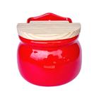 Saleiro Vermelho em Cerâmica com Tampa de Madeira - Porta Sal 1kg