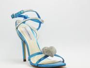 Sandália Azul Metálico com Coração em Strass Cecconello