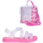 Sandalia barbie sweet bag menina infantil rosa/vidro com bolsa