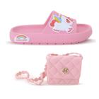 Sandália Chinelo Infantil Unicornio Slide Nuvem Menina + Bolsinha