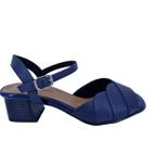 Sandália Feminina Casual Salto Bloco Em Couro Scarpetti 22-1734 Azul