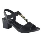 Sandália Feminina Comfortflex Salto Bloco Preto com Dourado